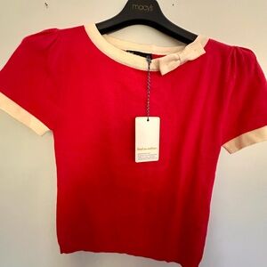 Dear Creatures Red and Cream Short Sleeve Top